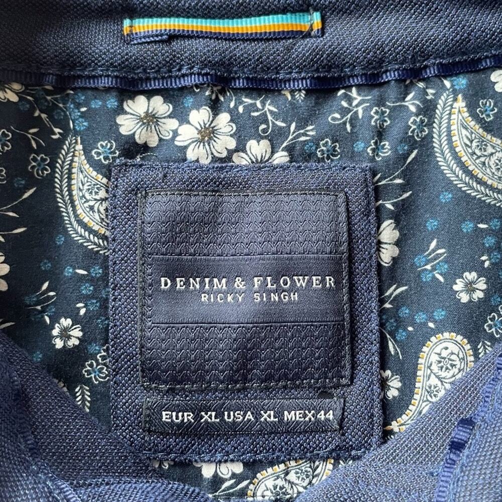 Men's Denim & Flower Ricky Singh Navy Short Sleeve Polo Casual‎ Office Shirt XL - Picture 3 of 7